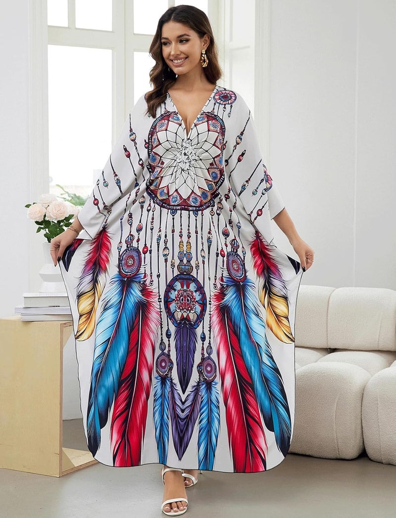 KECVOT Kaftan Dresses for Women Plus Size Batwing Sleeve Caftans Long Bathing Suit Cover Up Maxi Beach Dress Loungewear - Image 2